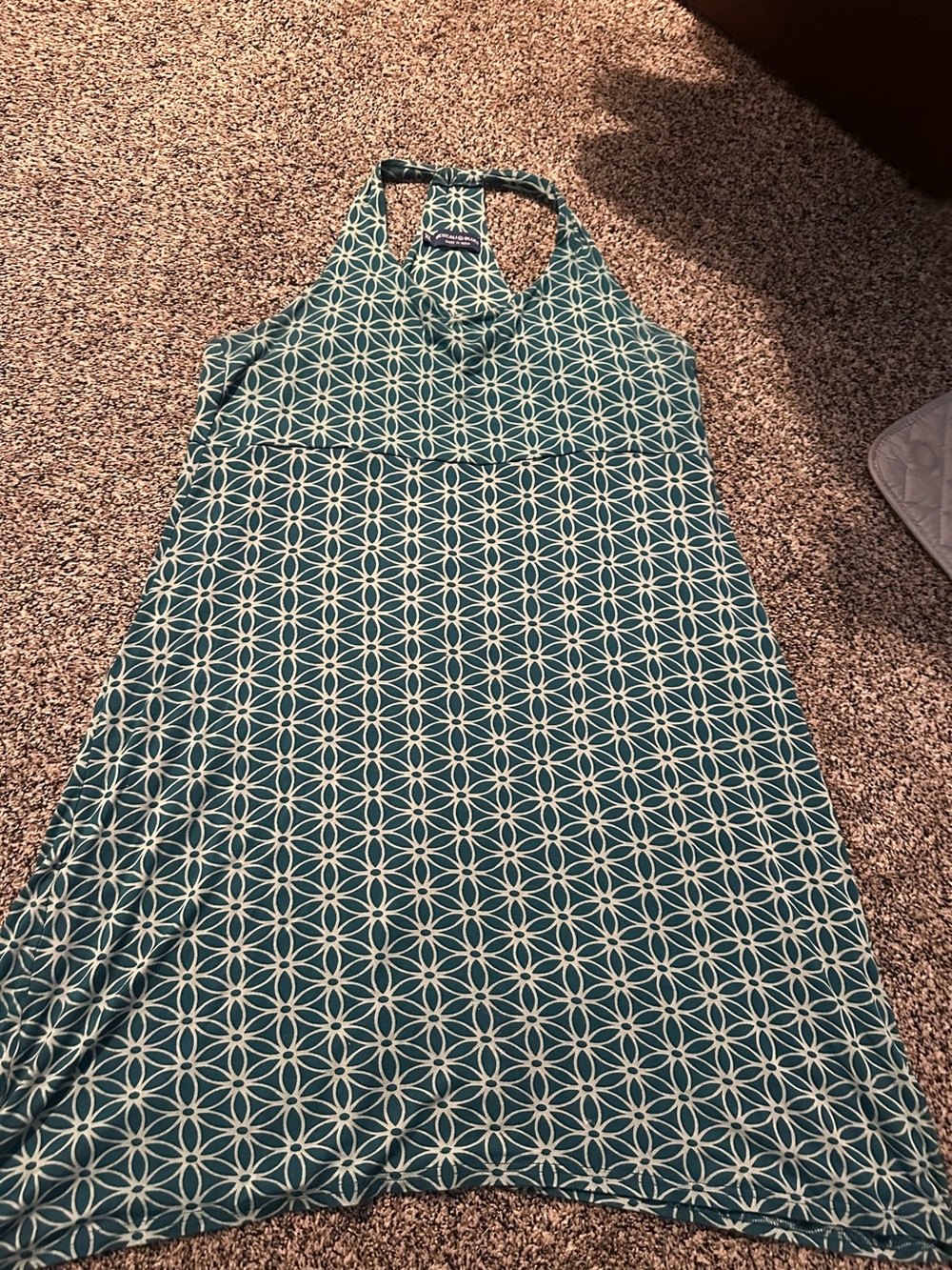 Sleeveless Teal Geometric Halter Maxi Dress